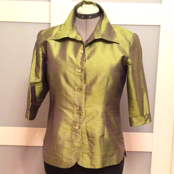 Vintage 90s Pant Suit - Silk Olive Green - Picture 2 of 12